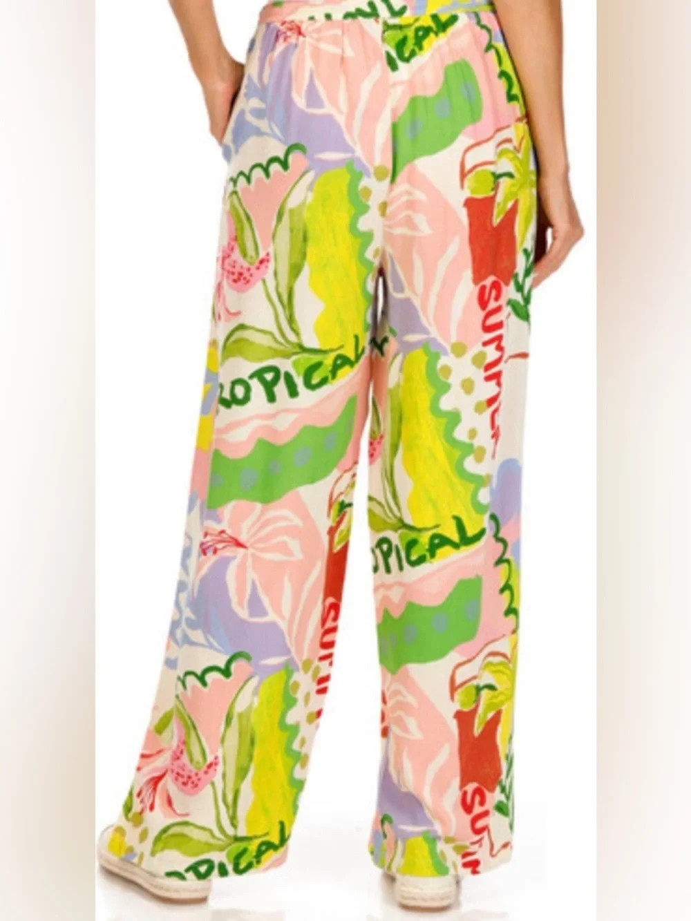 Tropical Wide-Leg Printed Pants - Pink Multi - Picture 1 of 12